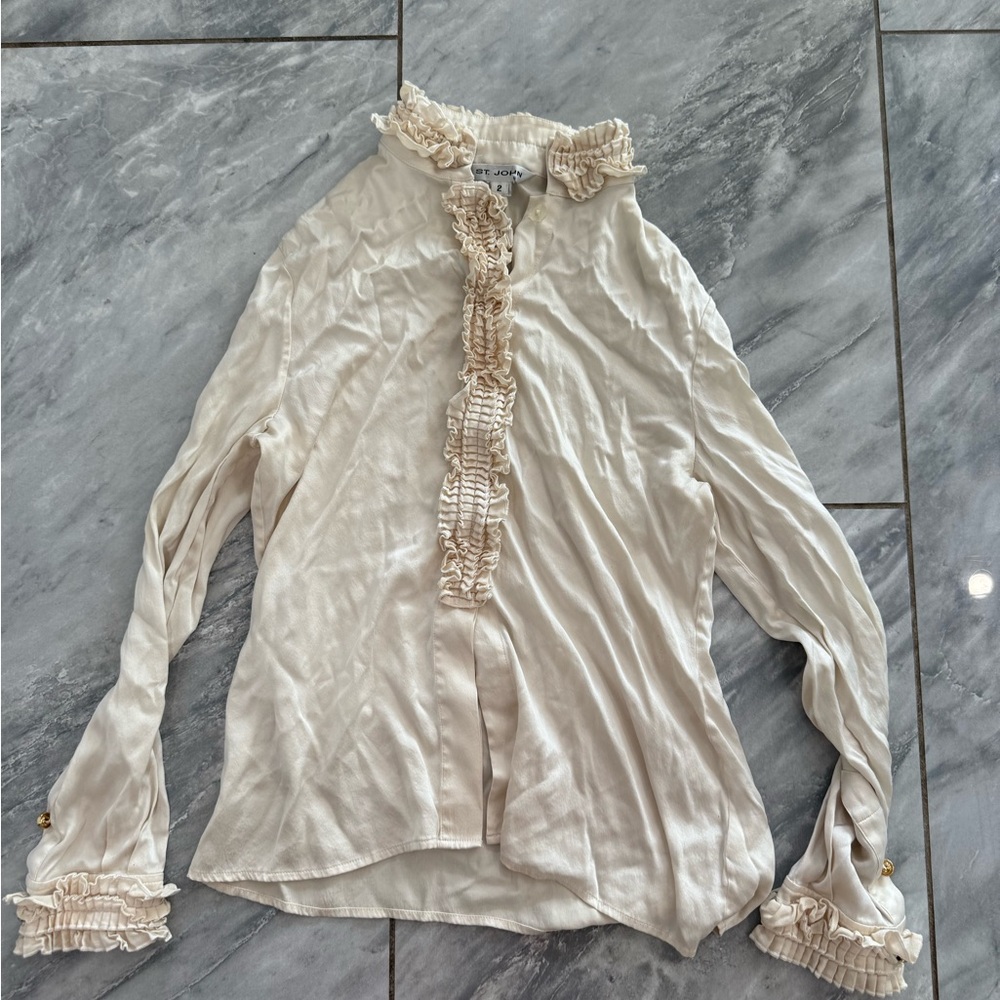 St. John Ivory Ruffle Top - Picture 3 of 5